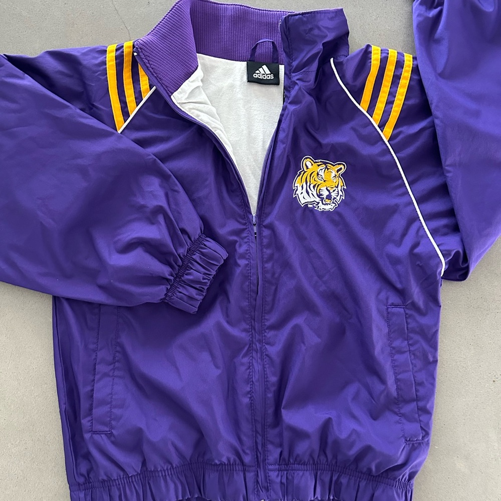 Adidas LSU Purple Windbreaker Jacket with embroidered Tiger Logo